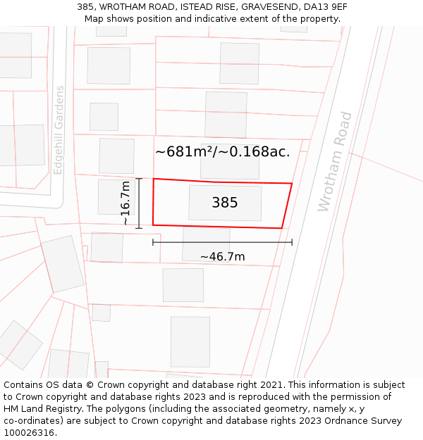 385, WROTHAM ROAD, ISTEAD RISE, GRAVESEND, DA13 9EF: Plot and title map