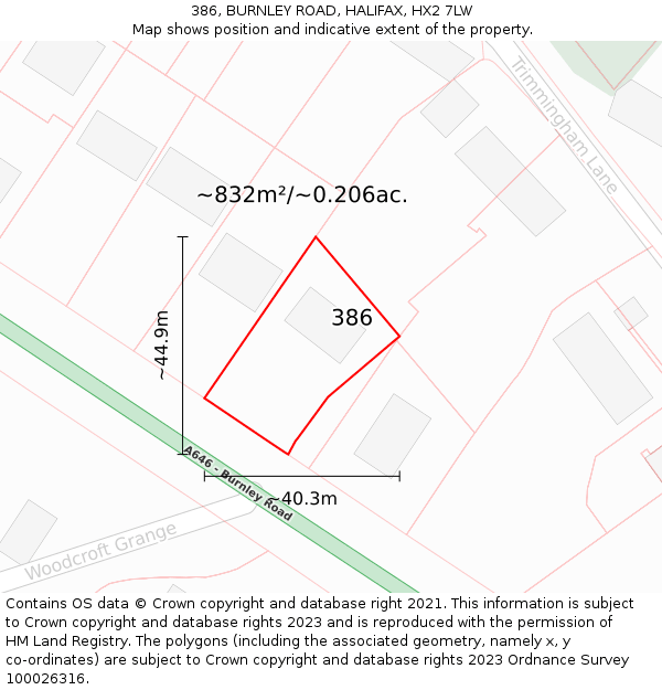386, BURNLEY ROAD, HALIFAX, HX2 7LW: Plot and title map