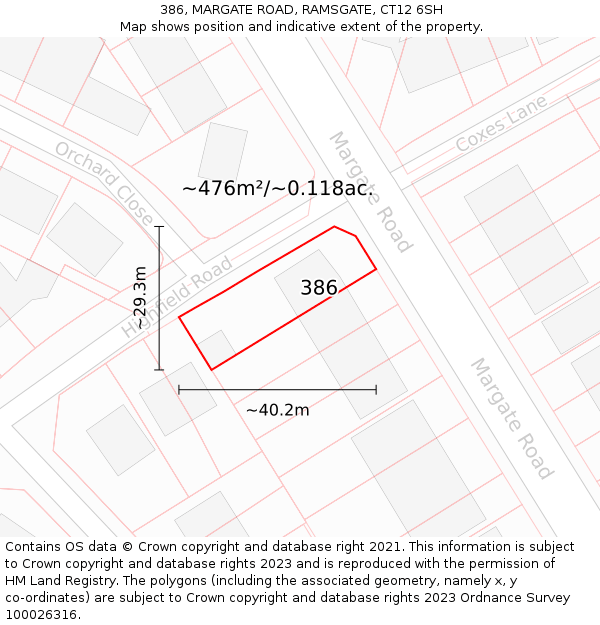 386, MARGATE ROAD, RAMSGATE, CT12 6SH: Plot and title map