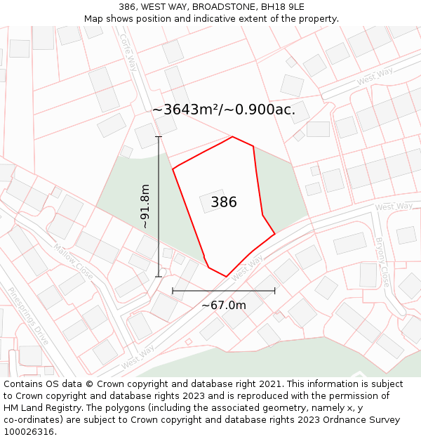 386, WEST WAY, BROADSTONE, BH18 9LE: Plot and title map