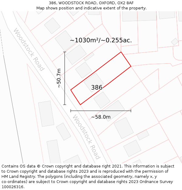 386, WOODSTOCK ROAD, OXFORD, OX2 8AF: Plot and title map