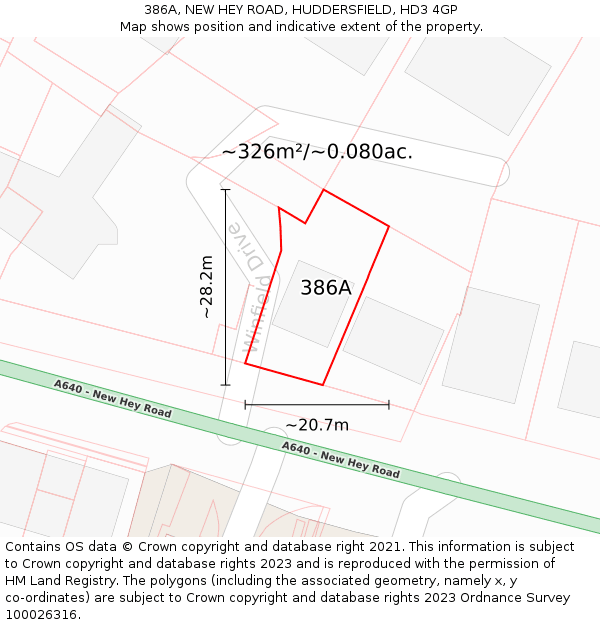 386A, NEW HEY ROAD, HUDDERSFIELD, HD3 4GP: Plot and title map
