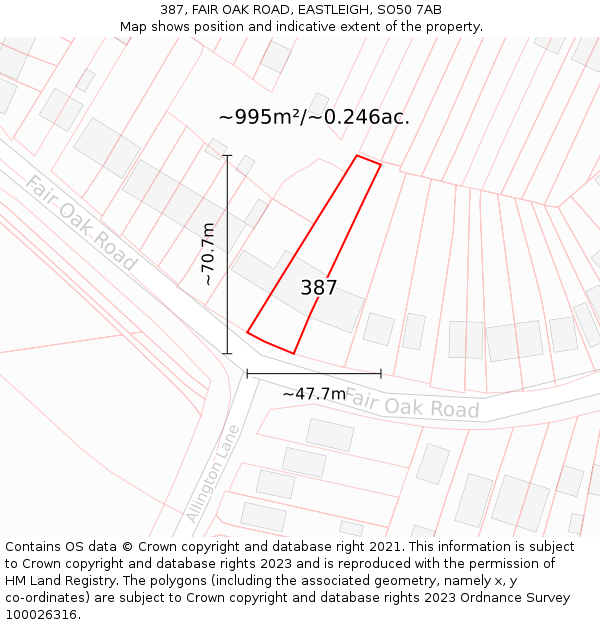 387, FAIR OAK ROAD, EASTLEIGH, SO50 7AB: Plot and title map