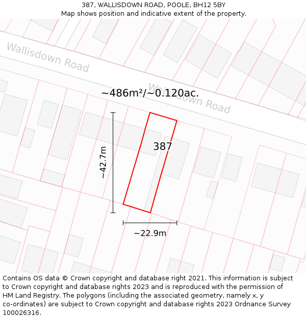 387, WALLISDOWN ROAD, POOLE, BH12 5BY: Plot and title map