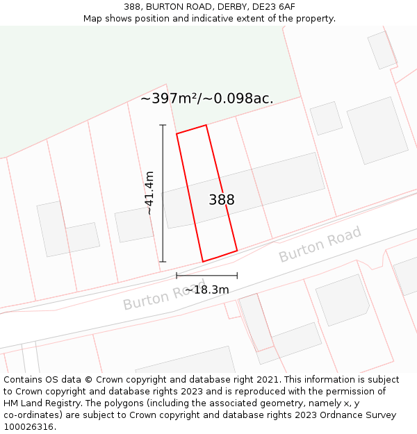 388, BURTON ROAD, DERBY, DE23 6AF: Plot and title map