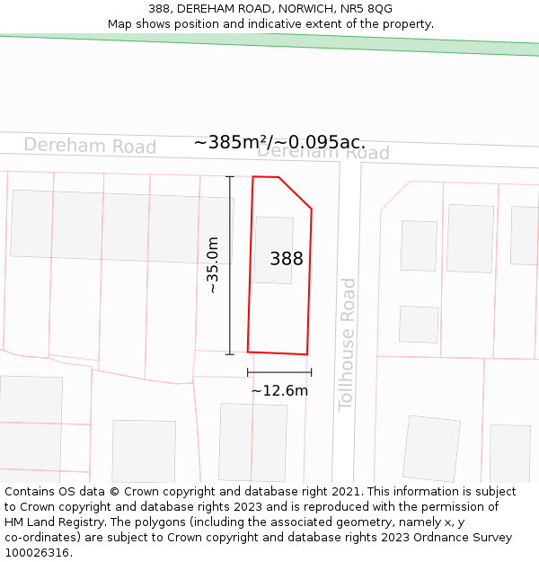 388, DEREHAM ROAD, NORWICH, NR5 8QG: Plot and title map
