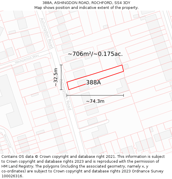 388A, ASHINGDON ROAD, ROCHFORD, SS4 3DY: Plot and title map