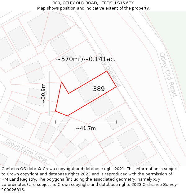 389, OTLEY OLD ROAD, LEEDS, LS16 6BX: Plot and title map