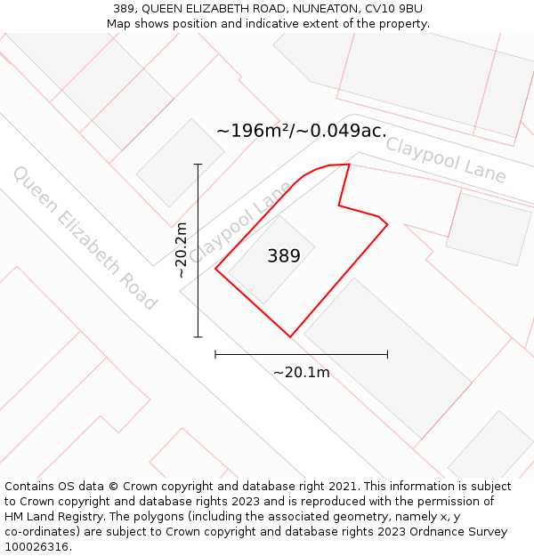 389, QUEEN ELIZABETH ROAD, NUNEATON, CV10 9BU: Plot and title map