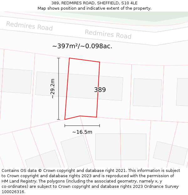 389, REDMIRES ROAD, SHEFFIELD, S10 4LE: Plot and title map