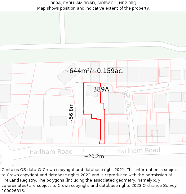 389A, EARLHAM ROAD, NORWICH, NR2 3RQ: Plot and title map