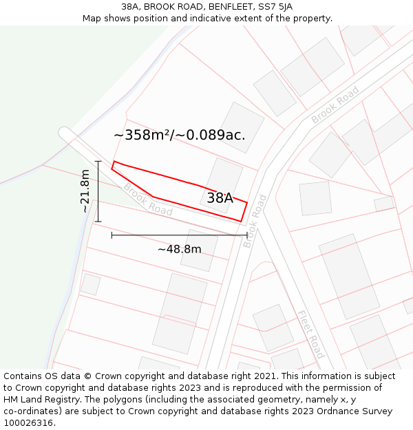 38A, BROOK ROAD, BENFLEET, SS7 5JA: Plot and title map