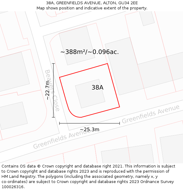 38A, GREENFIELDS AVENUE, ALTON, GU34 2EE: Plot and title map