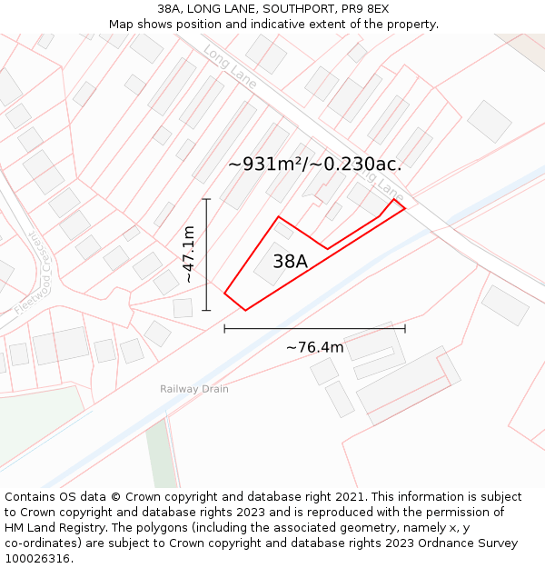 38A, LONG LANE, SOUTHPORT, PR9 8EX: Plot and title map