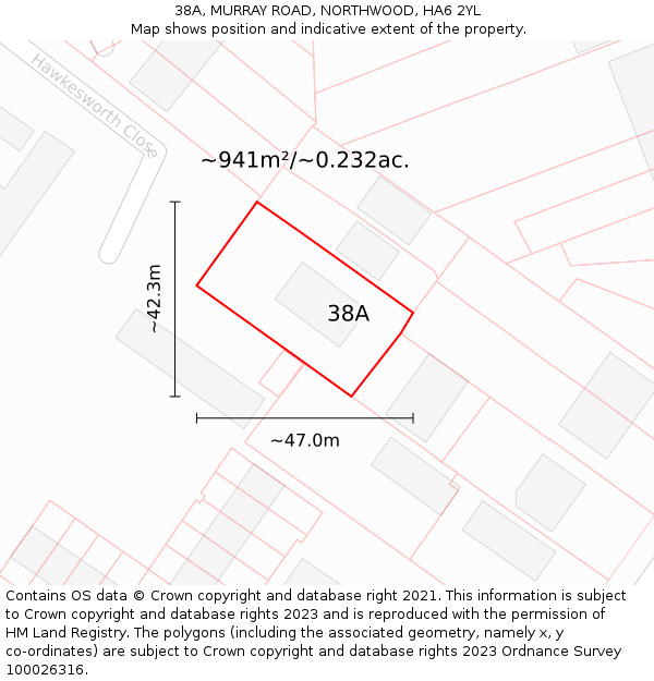 38A, MURRAY ROAD, NORTHWOOD, HA6 2YL: Plot and title map