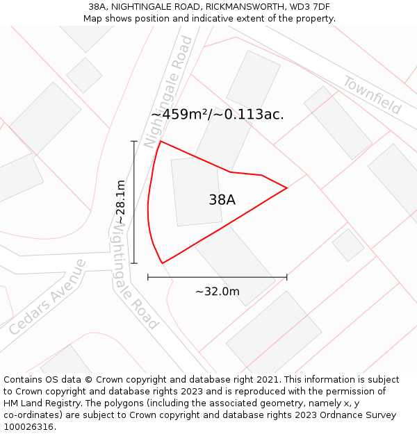 38A, NIGHTINGALE ROAD, RICKMANSWORTH, WD3 7DF: Plot and title map