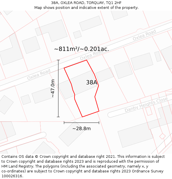 38A, OXLEA ROAD, TORQUAY, TQ1 2HF: Plot and title map