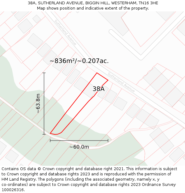 38A, SUTHERLAND AVENUE, BIGGIN HILL, WESTERHAM, TN16 3HE: Plot and title map