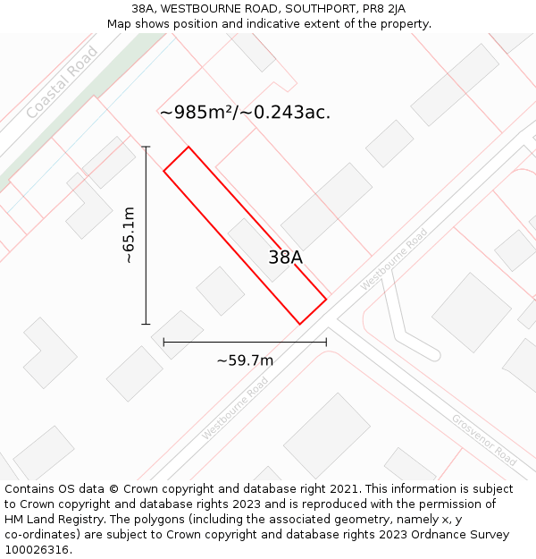 38A, WESTBOURNE ROAD, SOUTHPORT, PR8 2JA: Plot and title map