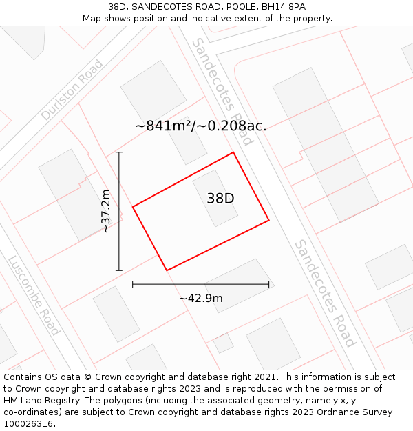 38D, SANDECOTES ROAD, POOLE, BH14 8PA: Plot and title map