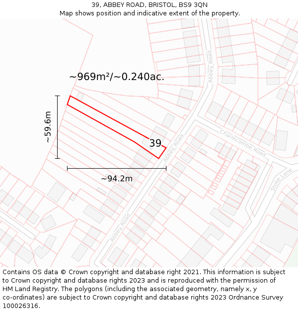 39, ABBEY ROAD, BRISTOL, BS9 3QN: Plot and title map