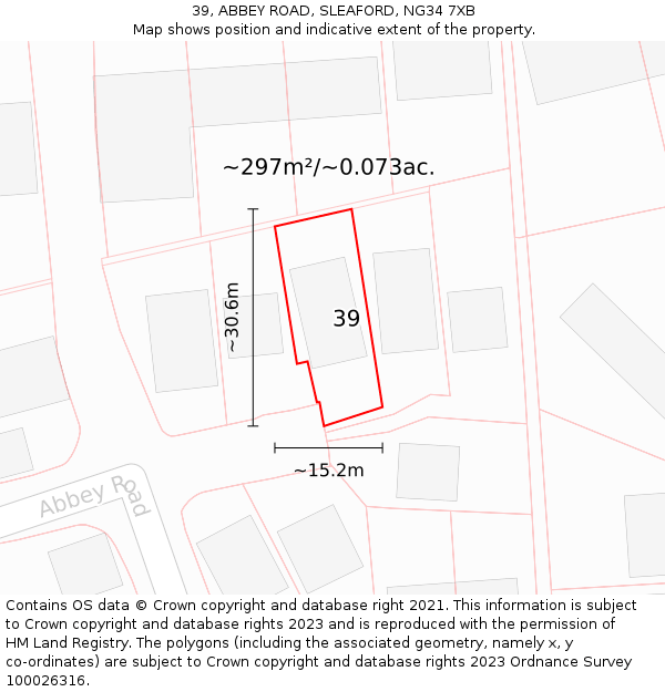 39, ABBEY ROAD, SLEAFORD, NG34 7XB: Plot and title map