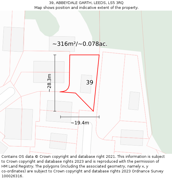 39, ABBEYDALE GARTH, LEEDS, LS5 3RQ: Plot and title map
