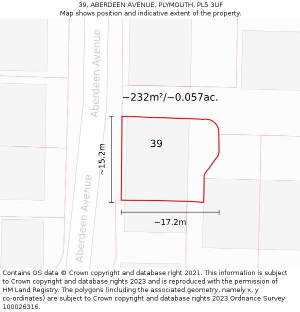 39, ABERDEEN AVENUE, PLYMOUTH, PL5 3UF: Plot and title map