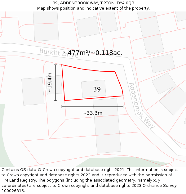 39, ADDENBROOK WAY, TIPTON, DY4 0QB: Plot and title map