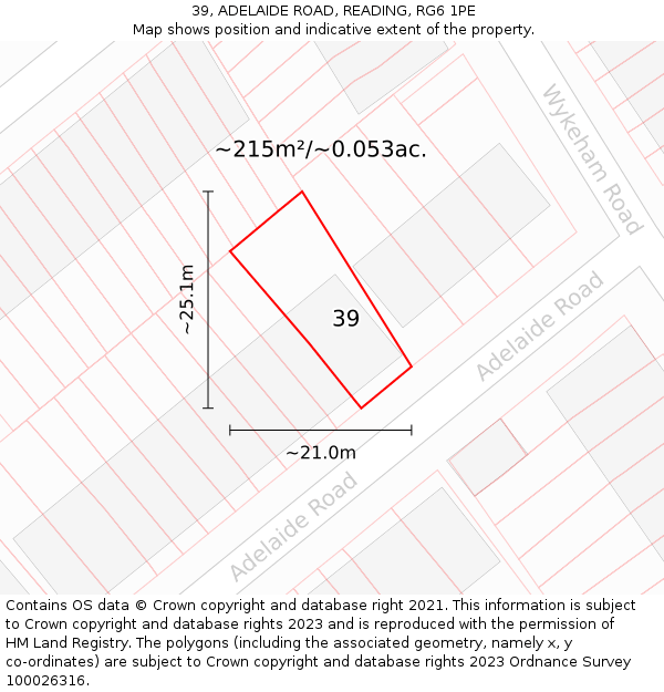 39, ADELAIDE ROAD, READING, RG6 1PE: Plot and title map