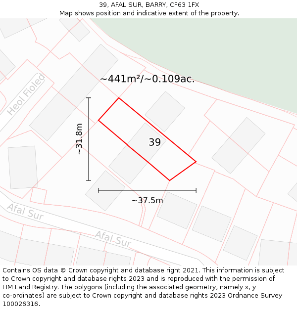 39, AFAL SUR, BARRY, CF63 1FX: Plot and title map