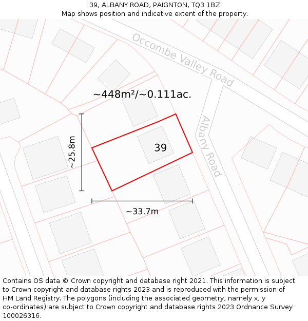 39, ALBANY ROAD, PAIGNTON, TQ3 1BZ: Plot and title map