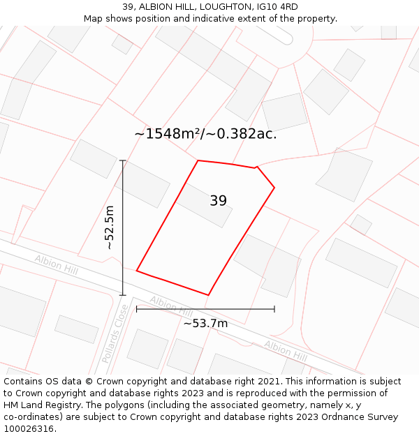 39, ALBION HILL, LOUGHTON, IG10 4RD: Plot and title map