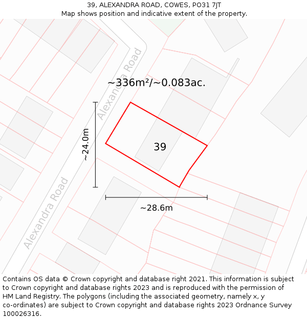 39, ALEXANDRA ROAD, COWES, PO31 7JT: Plot and title map