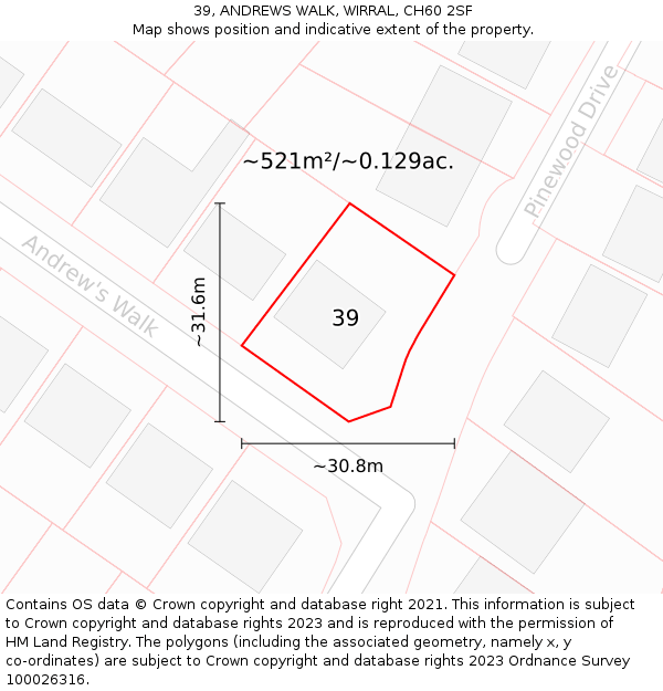 39, ANDREWS WALK, WIRRAL, CH60 2SF: Plot and title map