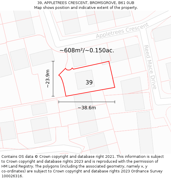 39, APPLETREES CRESCENT, BROMSGROVE, B61 0UB: Plot and title map