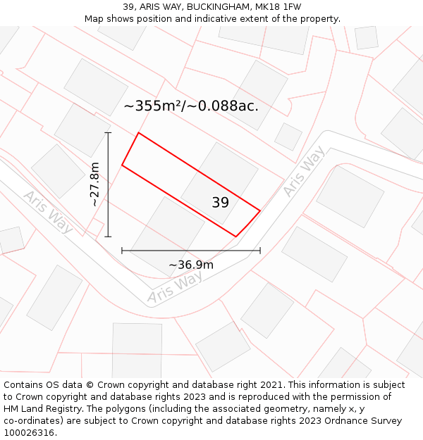 39, ARIS WAY, BUCKINGHAM, MK18 1FW: Plot and title map