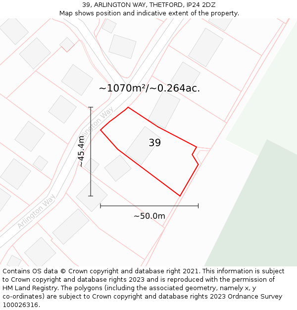 39, ARLINGTON WAY, THETFORD, IP24 2DZ: Plot and title map