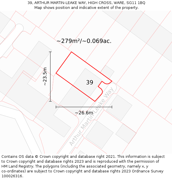 39, ARTHUR MARTIN-LEAKE WAY, HIGH CROSS, WARE, SG11 1BQ: Plot and title map