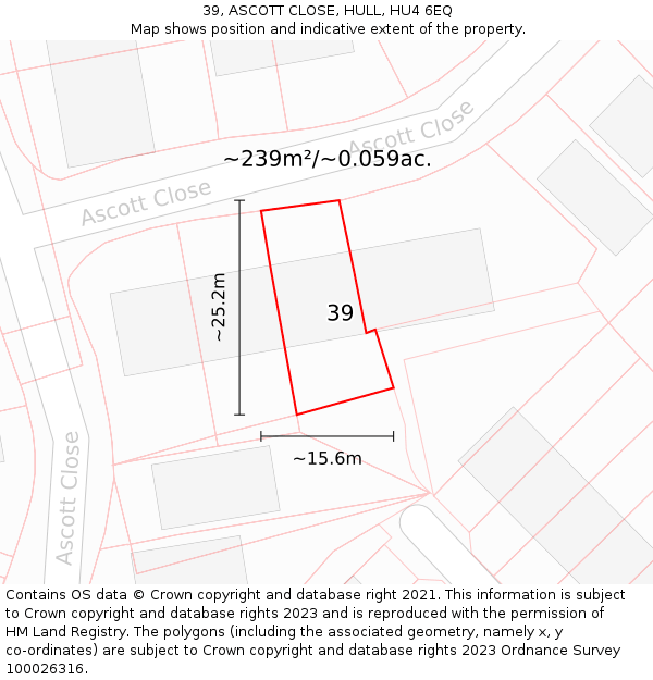 39, ASCOTT CLOSE, HULL, HU4 6EQ: Plot and title map