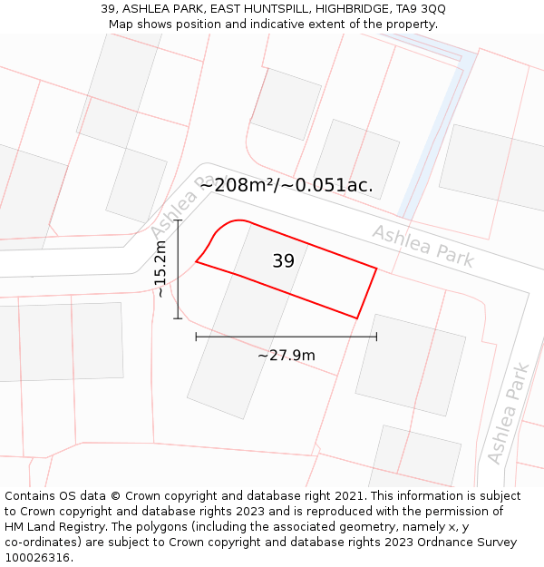 39, ASHLEA PARK, EAST HUNTSPILL, HIGHBRIDGE, TA9 3QQ: Plot and title map