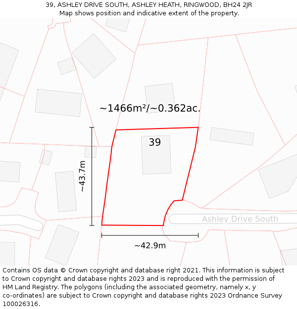 39, ASHLEY DRIVE SOUTH, ASHLEY HEATH, RINGWOOD, BH24 2JR: Plot and title map