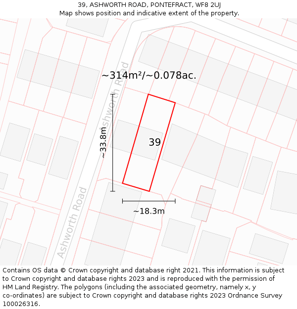 39, ASHWORTH ROAD, PONTEFRACT, WF8 2UJ: Plot and title map