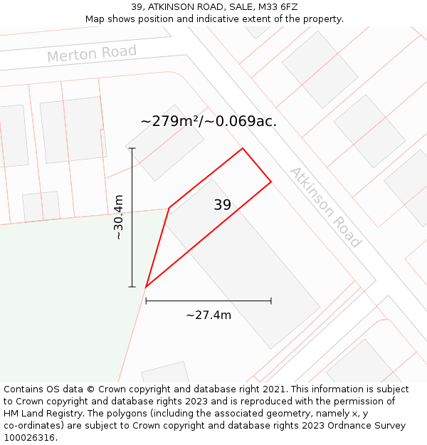 39, ATKINSON ROAD, SALE, M33 6FZ: Plot and title map
