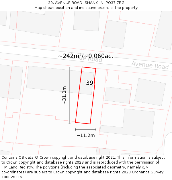 39, AVENUE ROAD, SHANKLIN, PO37 7BG: Plot and title map