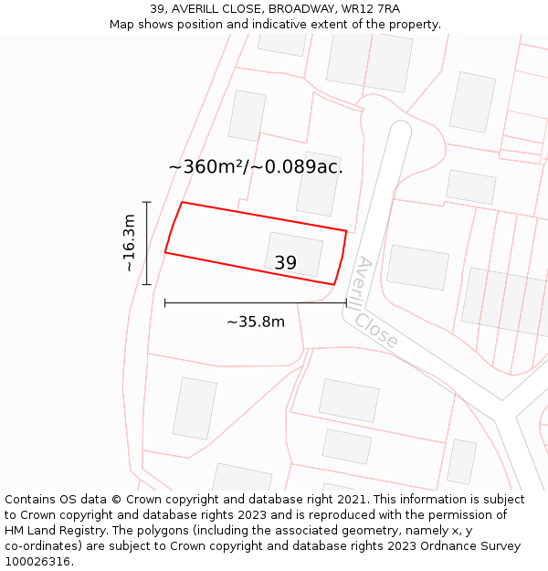 39, AVERILL CLOSE, BROADWAY, WR12 7RA: Plot and title map