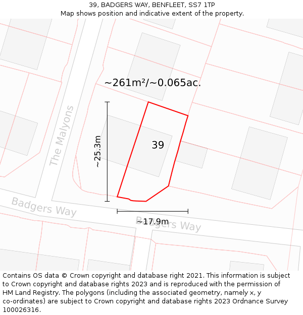 39, BADGERS WAY, BENFLEET, SS7 1TP: Plot and title map