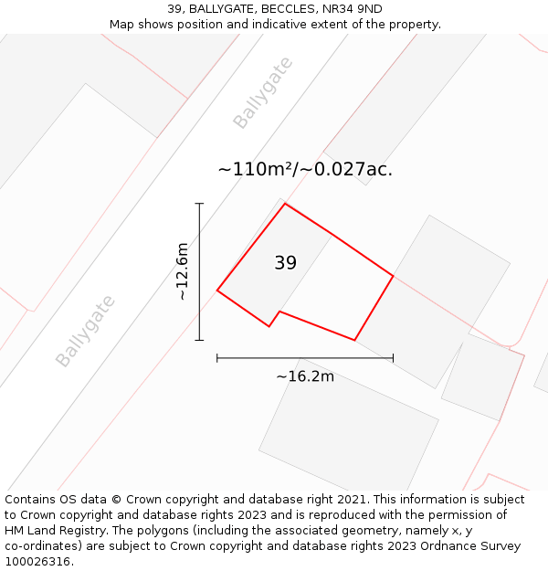 39, BALLYGATE, BECCLES, NR34 9ND: Plot and title map