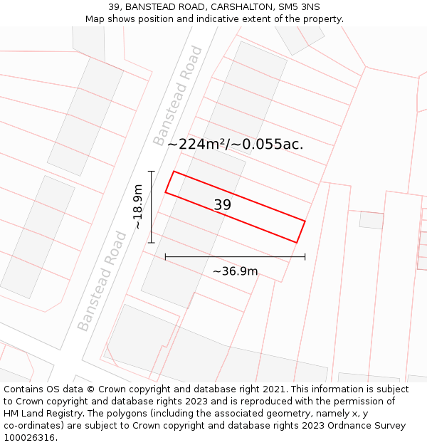 39, BANSTEAD ROAD, CARSHALTON, SM5 3NS: Plot and title map