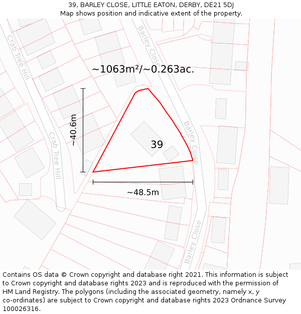 39, BARLEY CLOSE, LITTLE EATON, DERBY, DE21 5DJ: Plot and title map